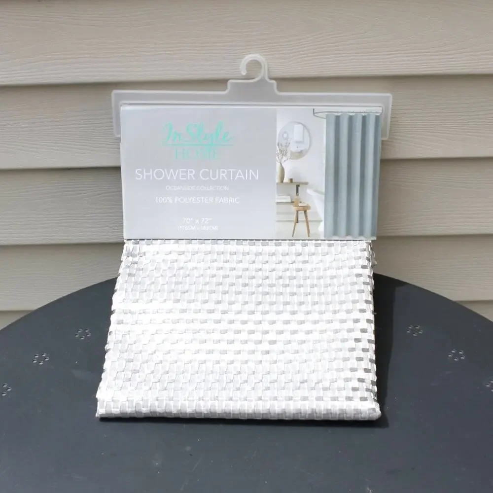 In Style Home Fabric Shower Curtain Basket Weave Oceanside Silver Gray Shimmer